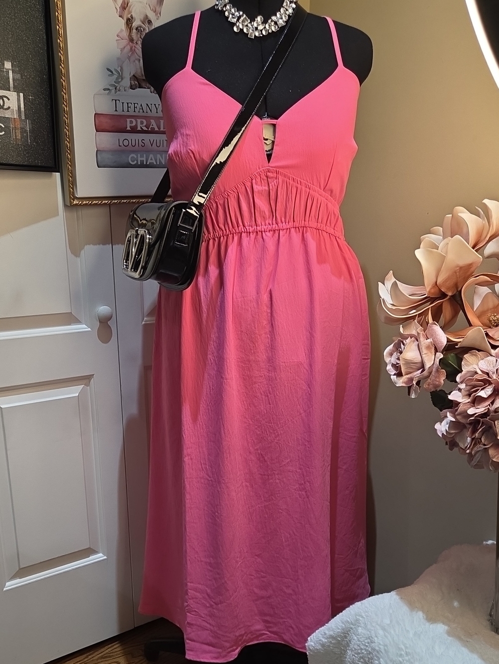 Nwt XXL A New Day Women’s Pink Spaghetti-Strap Midi Dress With Pockets